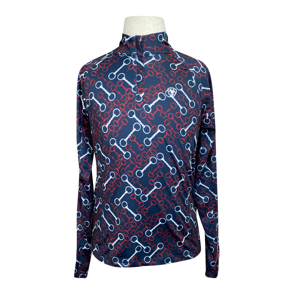 Ariat 'Lowell 2.0' 1/4 Zip Shirt in Navy w/ Red &amp; White Bits - Children's Medium