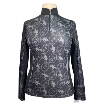 Arista Equestrian 1/4 Zip Wicking Shirt in Black w/ Grey Dressage Horses