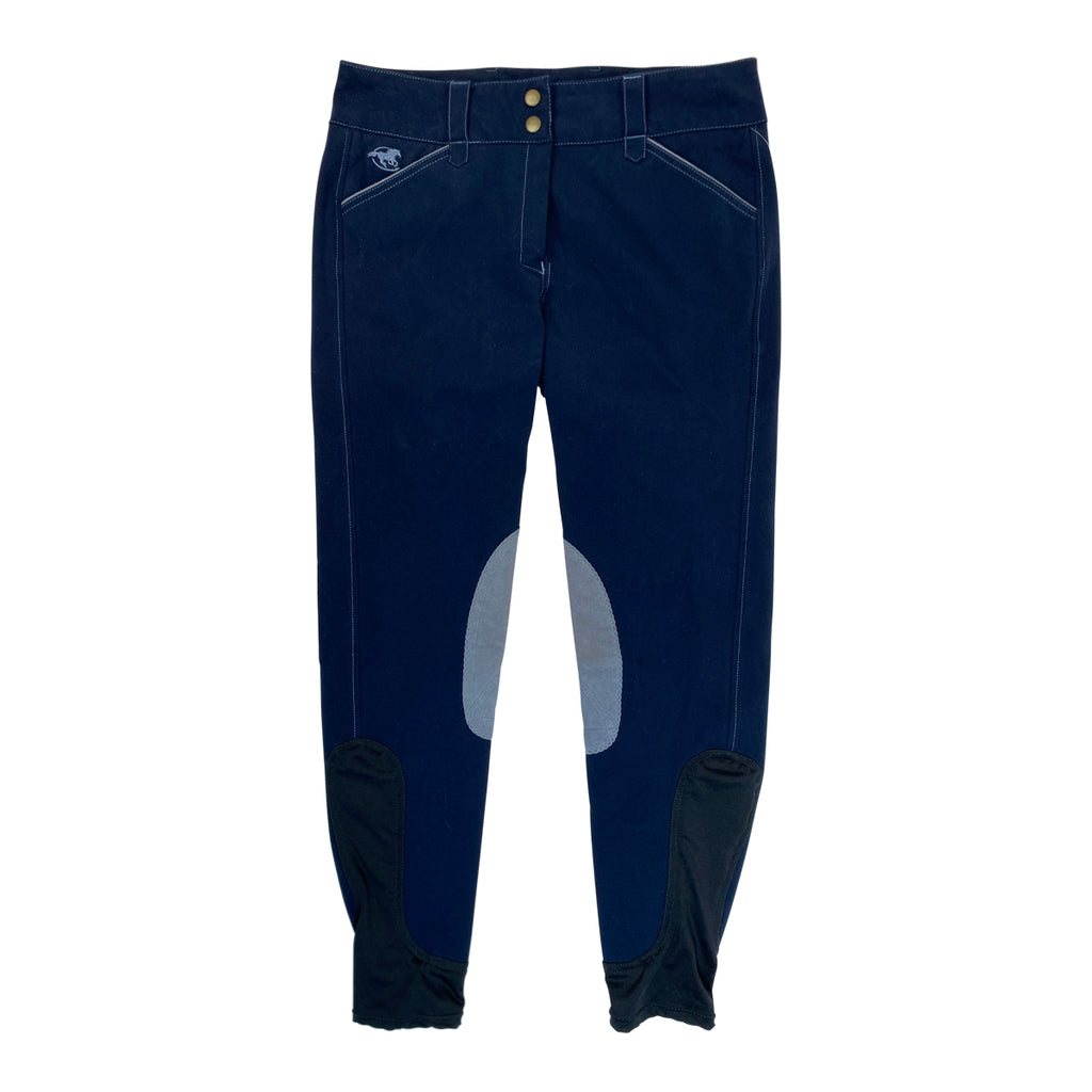 Smartpak Piper Knee Patch Breeches in Navy/Light Blue Piping