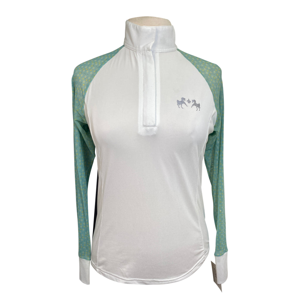 Equine Couture 'Smyrna' Long Sleeve Show Shirt in White w/ Daises - Women's Large