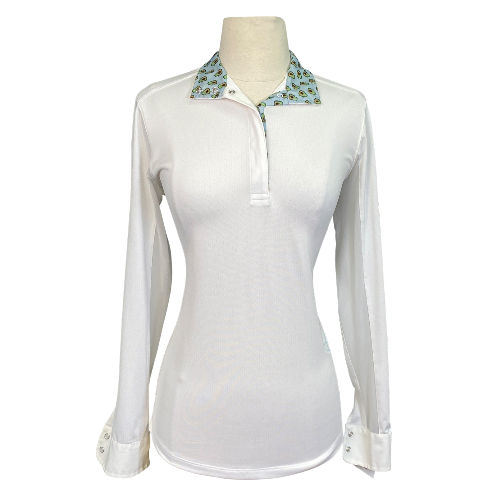 Front of Essex Classics 'Talent Yarn' Show Shirt in White/Happy Avocados - Women's Large