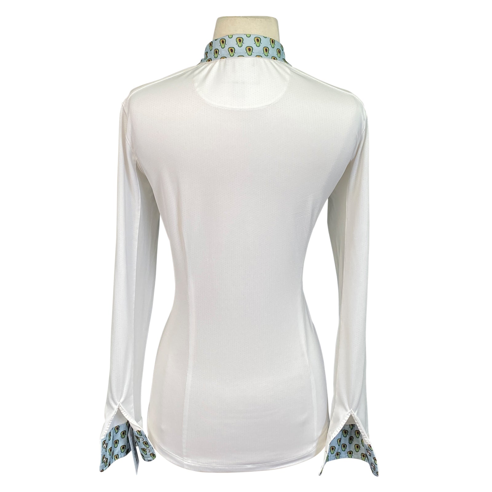 Back of Essex Classics 'Talent Yarn' Show Shirt in White/Happy Avocados - Women's Large