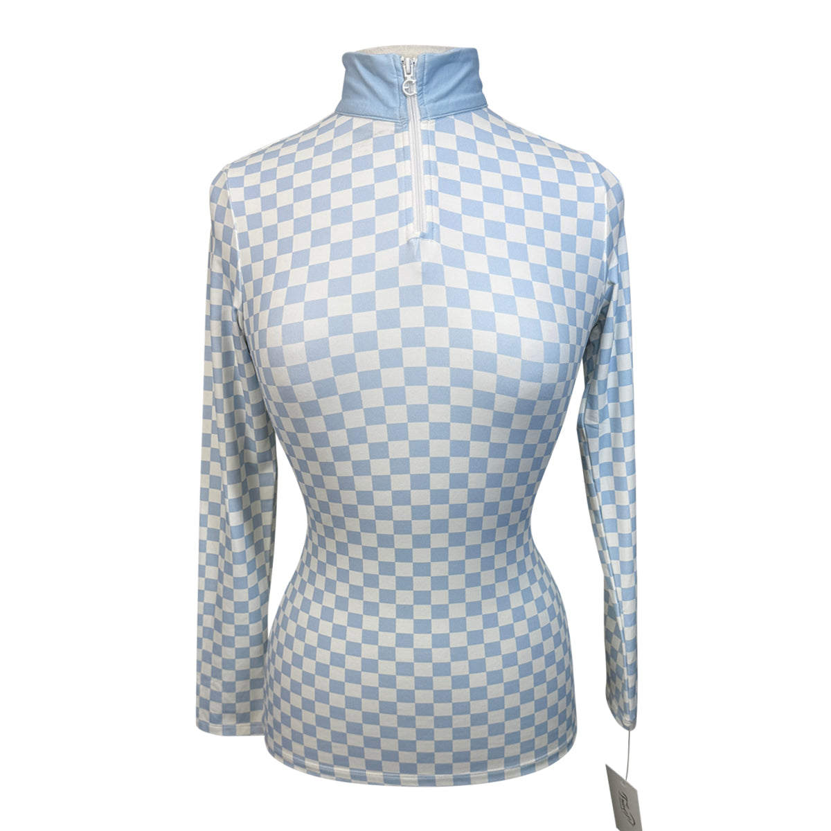 Equestrian Club 'Mia' Long Sleeve Sun Shirt in White/Blue Check