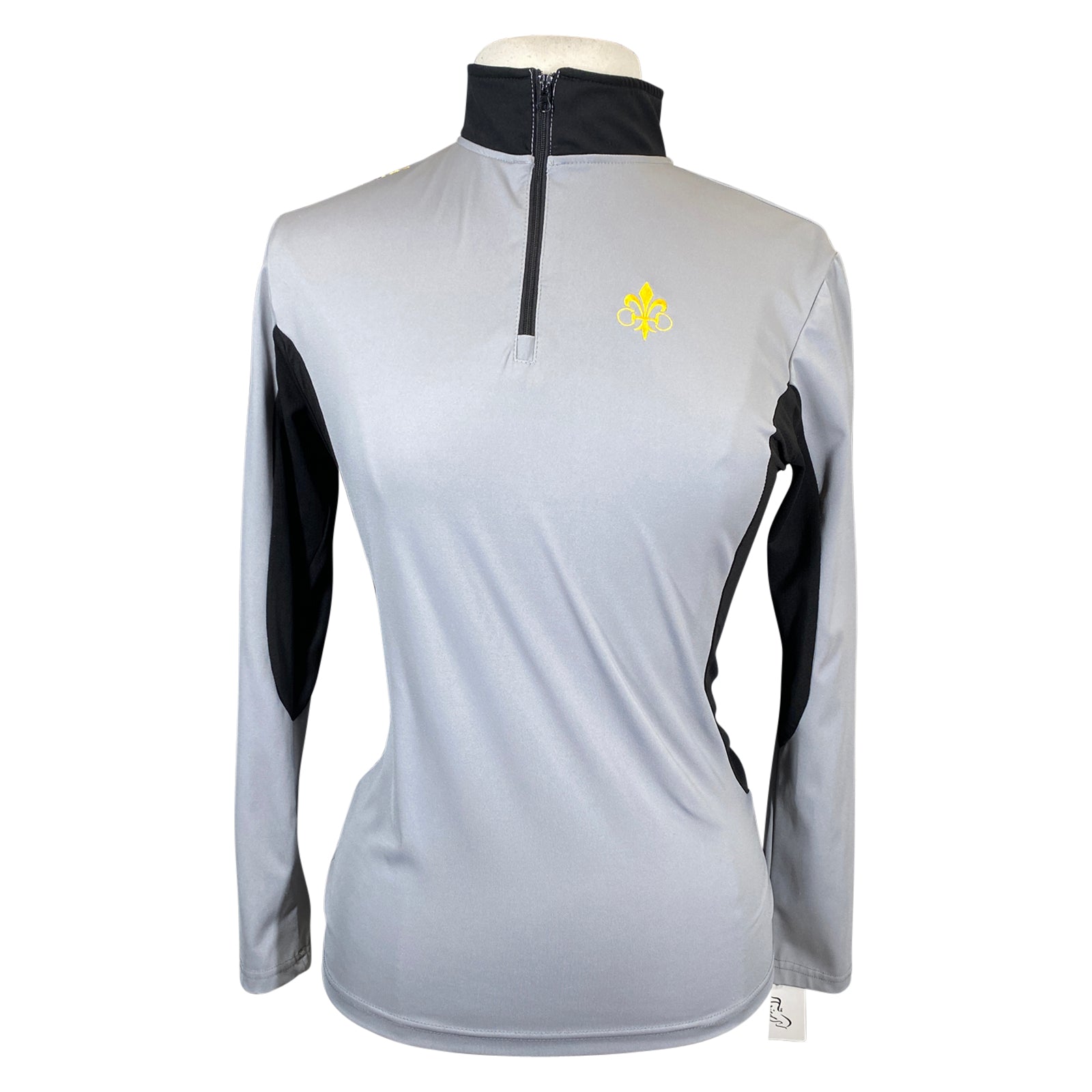 FRONT OF Clovis Equestrian 'The Estelle' Top in Grey/Black - Women's Small