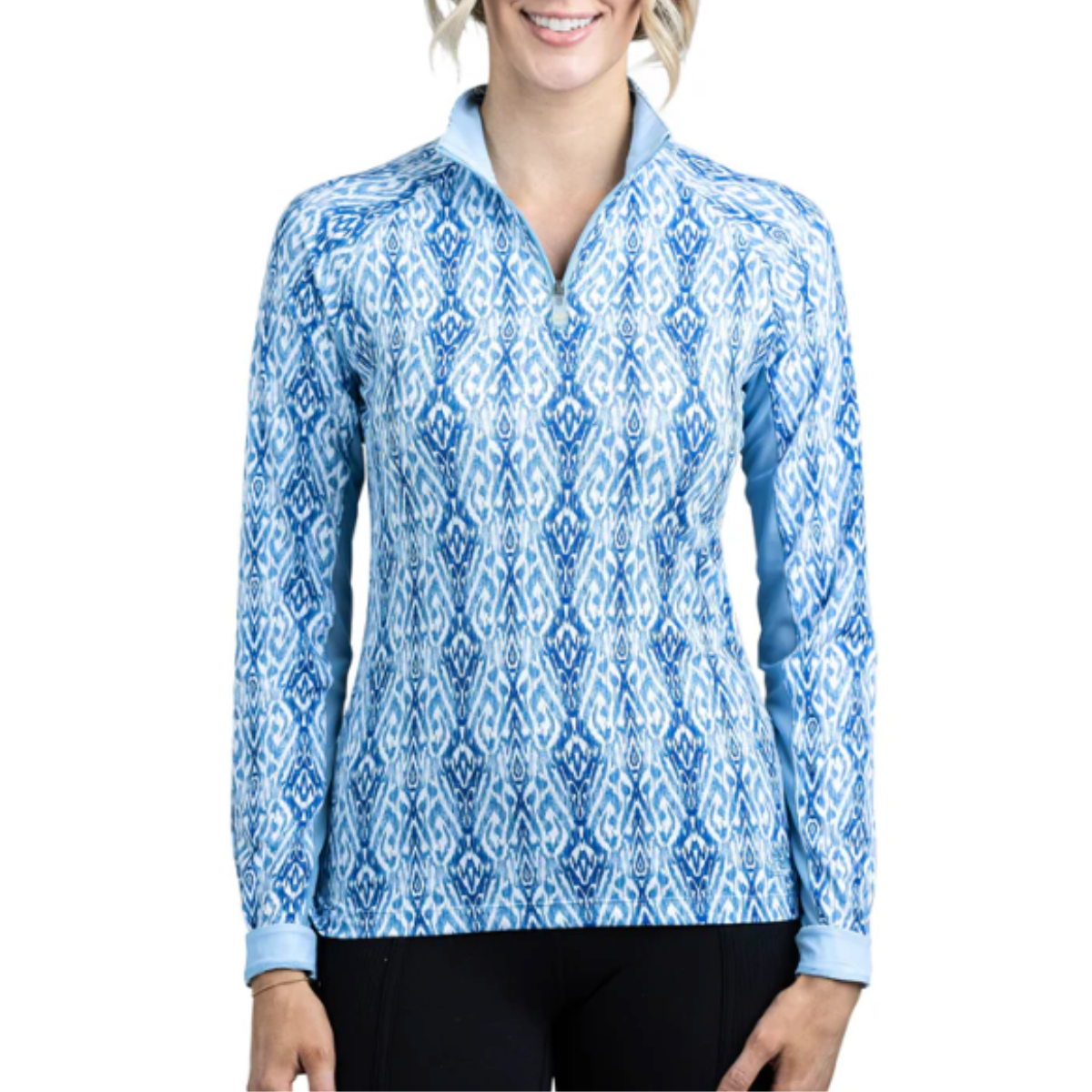 Kastel Long Sleeve 1/4 Zip Shirt in Pacific Blue Ikat