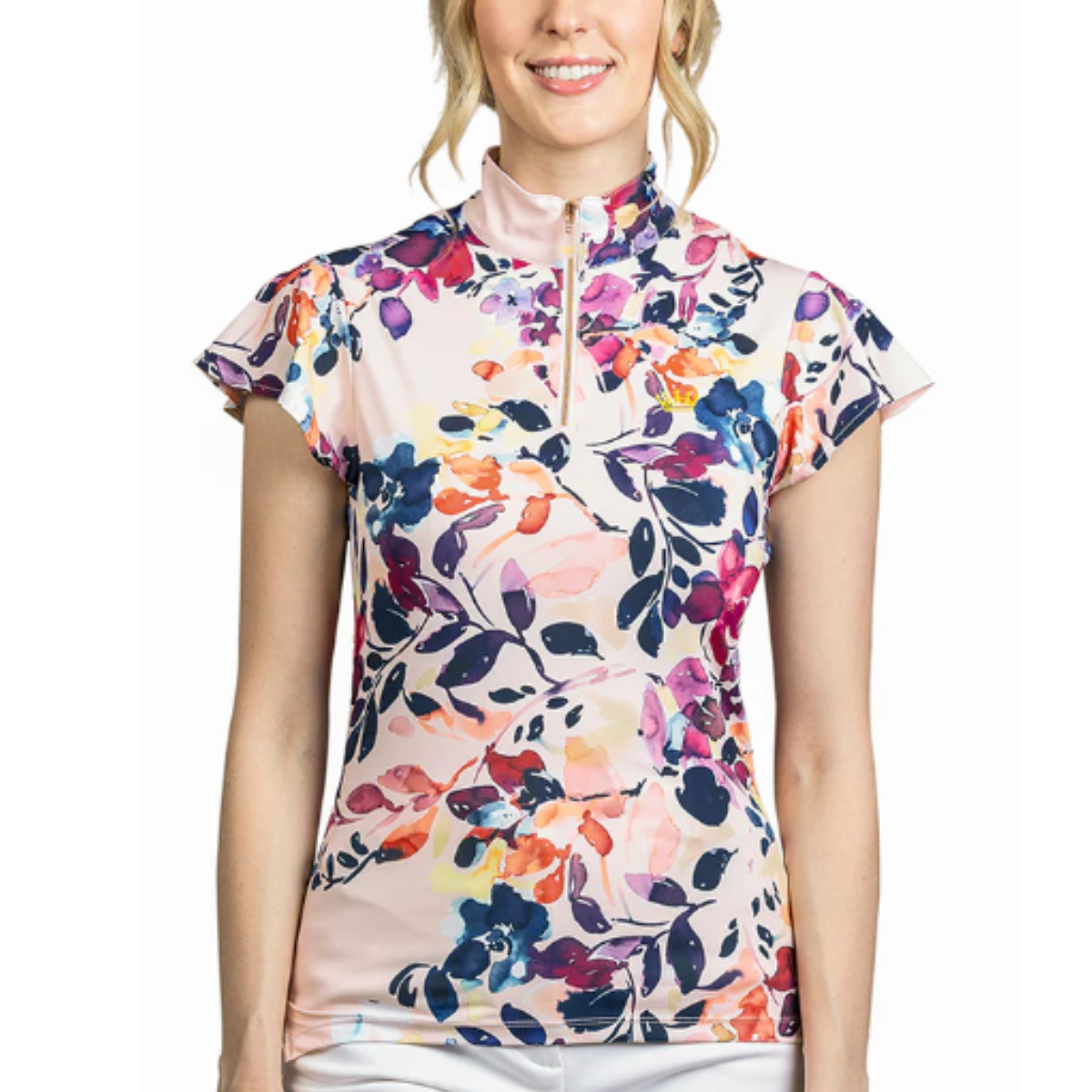 Kastel Short Flutter Sleeve Shirt in Watercolor 