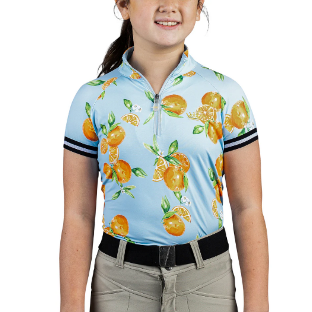 Kastel Cap Sleeve Shirt w/Trim in Light Blue/Oranges - Children's Small