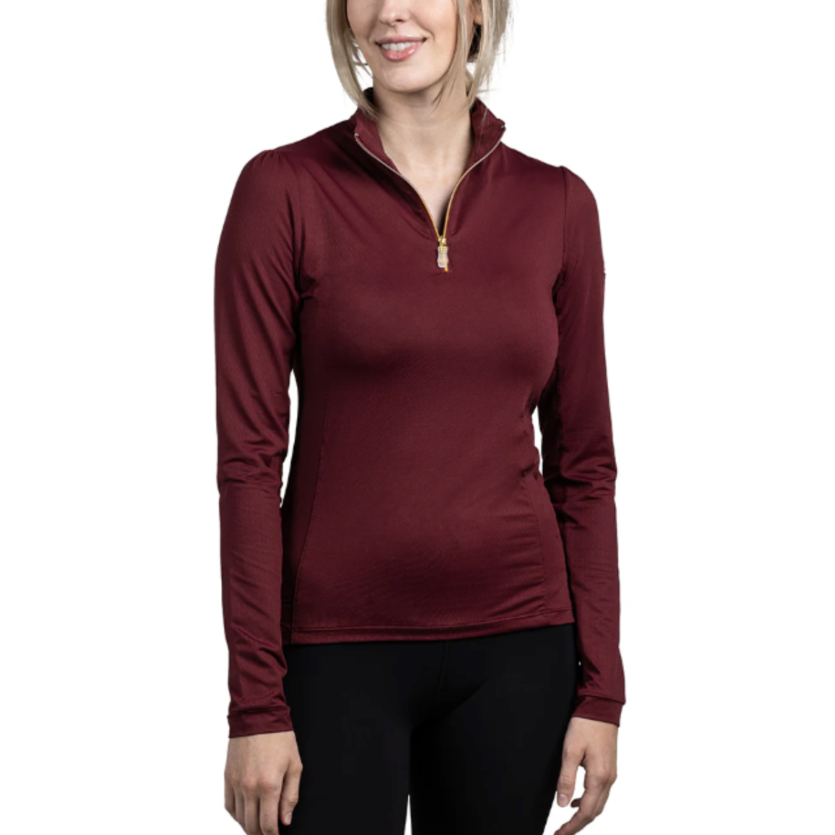 Kastel Shirred Shoulder 1/4 Zip Long Sleeve Shirt in Tawny Port