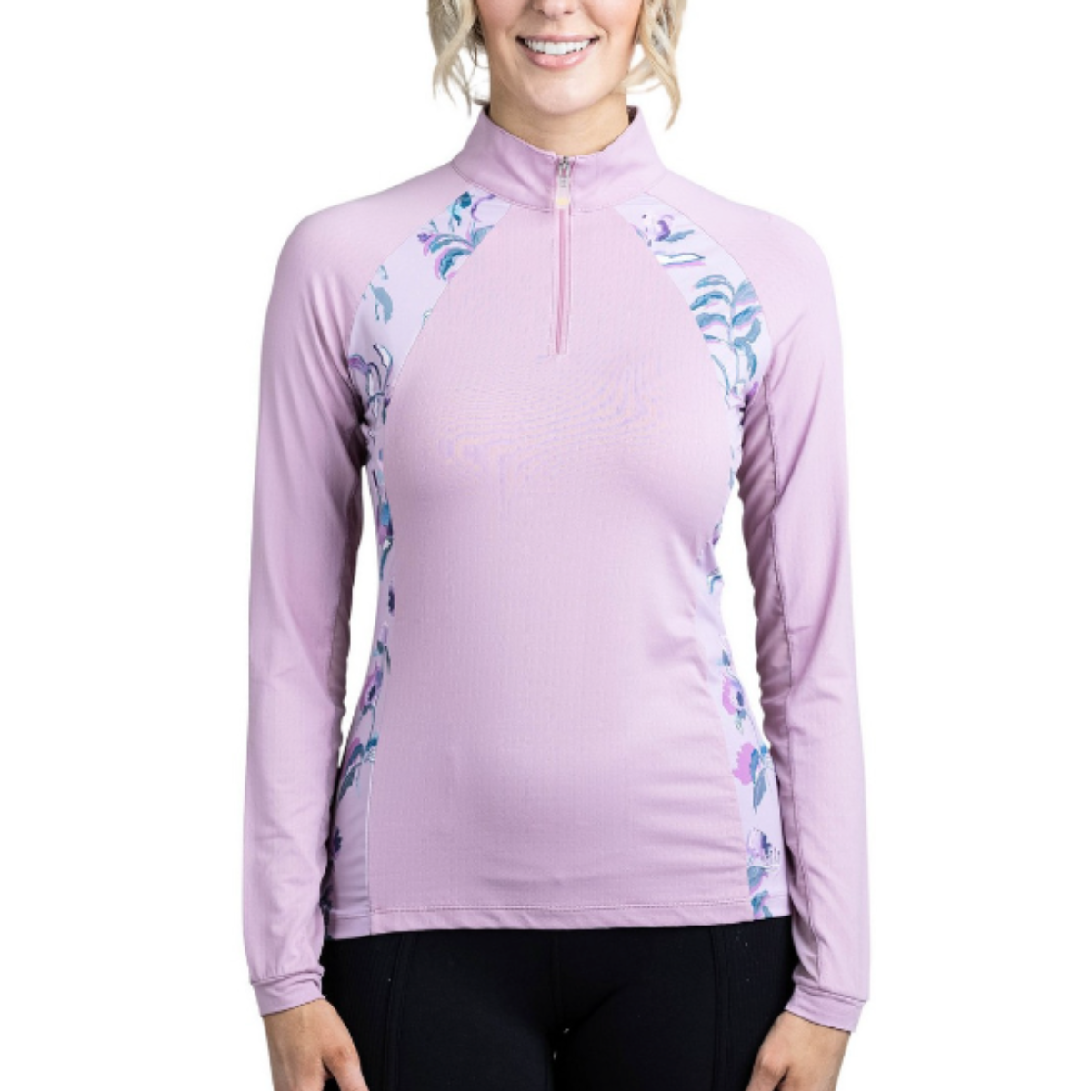 Kastel 1/4 Zip Long Sleeve Shirt in Lilac Solid with Fleur Accent