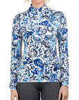 Front of Kastel Long Sleeve 1/4 Zip in Navy Ikat - Women's XXS