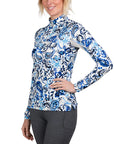 Back of Kastel Long Sleeve 1/4 Zip in Navy Ikat - Women's XXS
