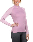 Front of Kastel Long Sleeve Topstitched Raglan Top in Orchid Haze & Mauve Mist - Women's Large