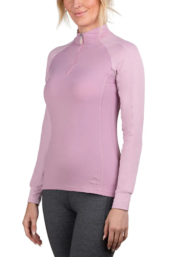 Front of Kastel Long Sleeve Topstitched Raglan Top in Orchid Haze & Mauve Mist - Women's XL