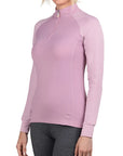 Front of Kastel Long Sleeve Topstitched Raglan Top in Orchid Haze & Mauve Mist - Women's XS
