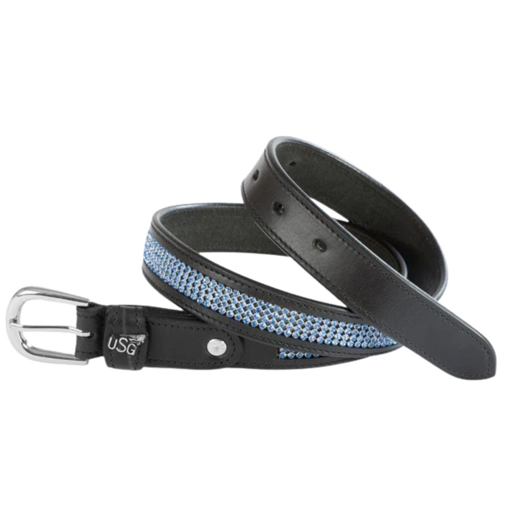 USG 'Princess' Belt in Black/Blue Crystals - Women's XL (43")
