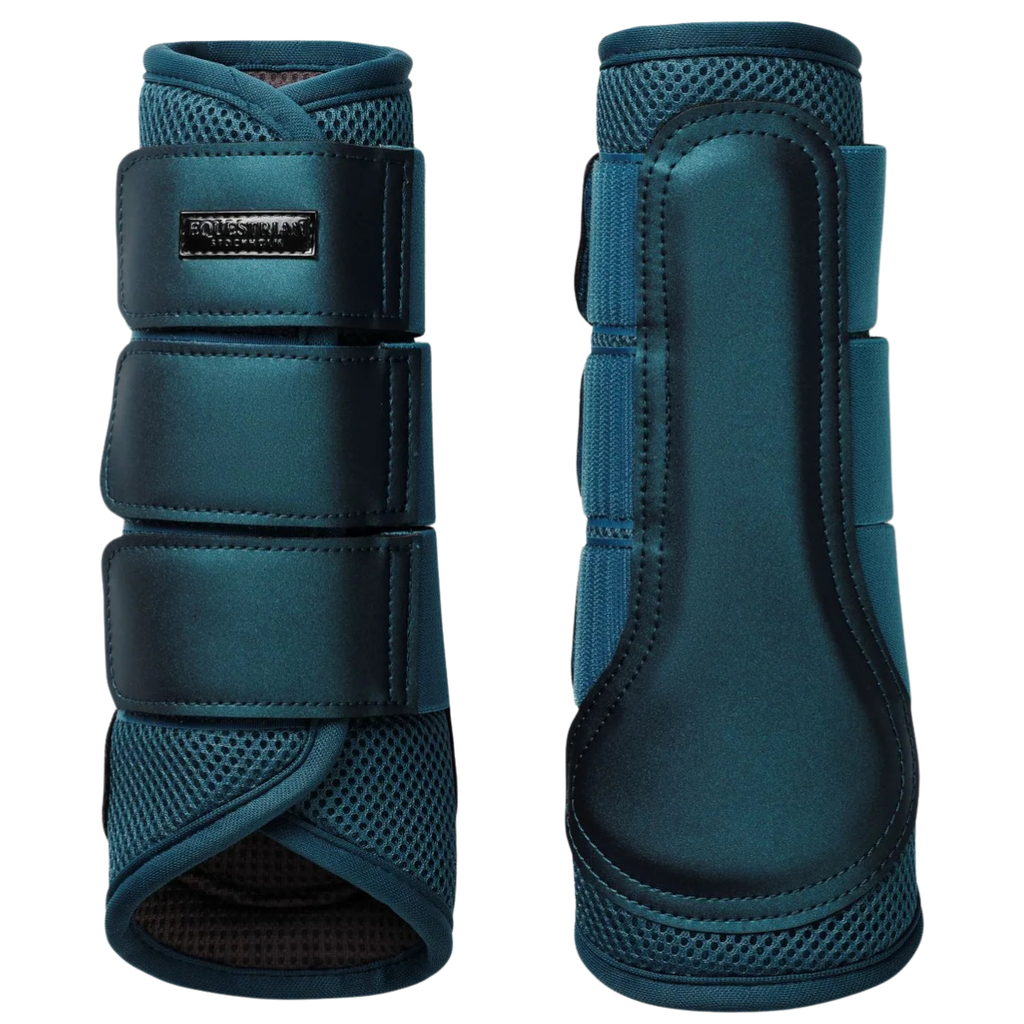 Equestrian Stockholm Mesh Brushing Boots in Teal Blue