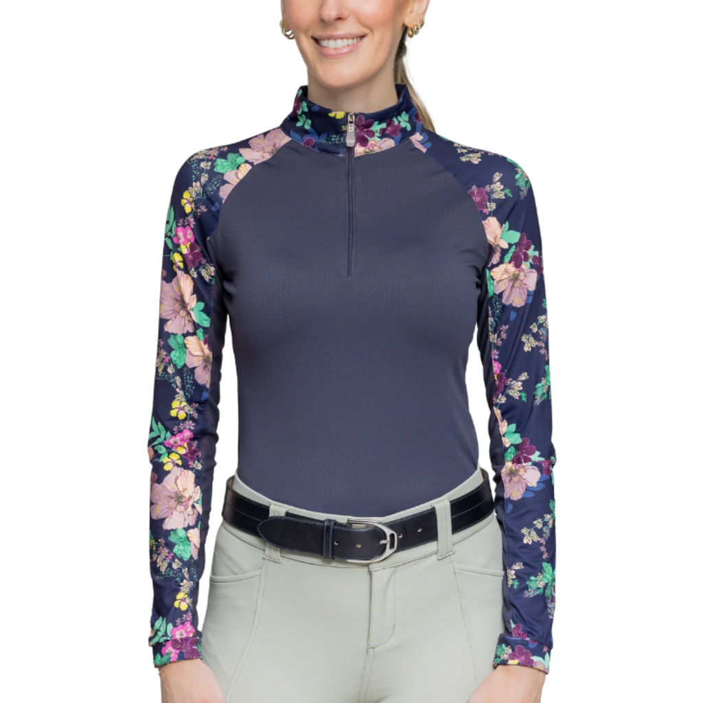 Kastel 1/4 Zip Raglan Long Sleeve in Navy Lush Garden - Women's Small
