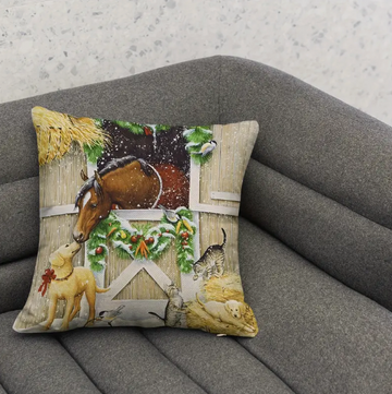 Christmas Decorative Pillow in Horse in Stall with Garland - 18
