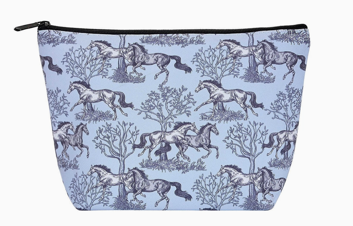 Lila Cosmetic Pouch in Blue Toile - 8" x 12"