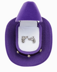 AWST Int'l Horse Head Earrings in Purple Cowboy Hat Box in Silver/Purple - One Size