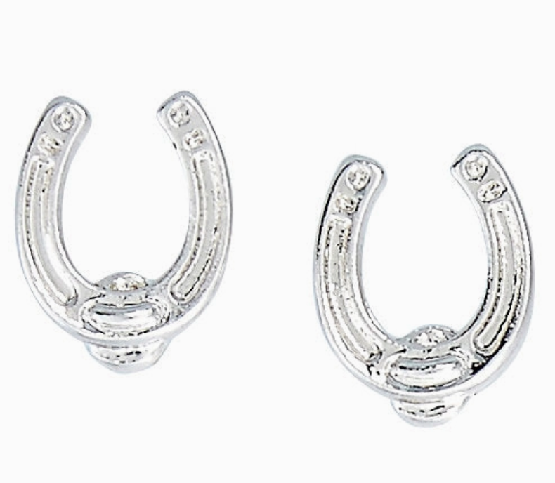 AWST Int'l Horseshoe Earrings in Pink Cowboy Hat Box in Pink/Silver - One Size
