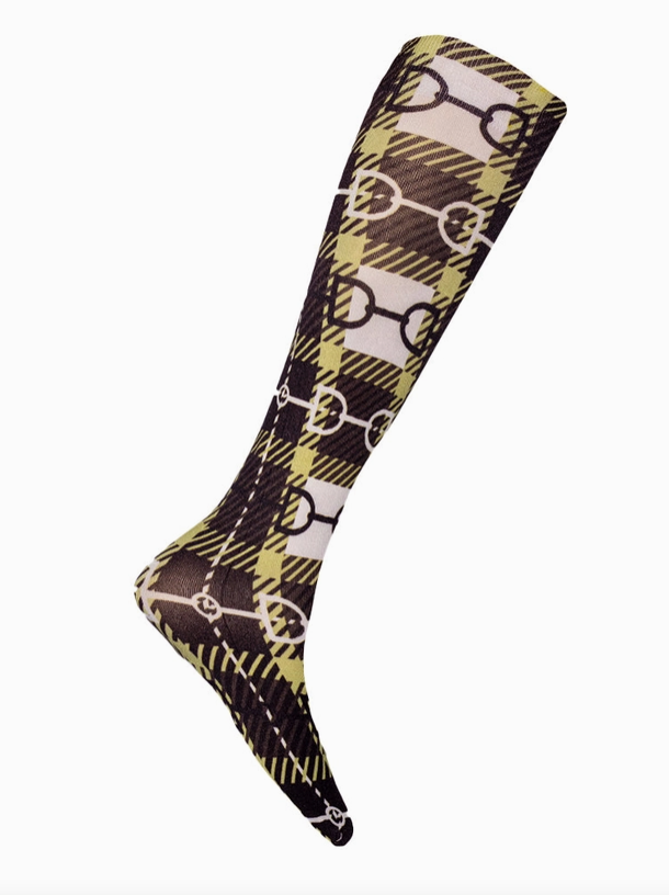 AWST INT'L Colorful Horse Socks in Brown Plaid Snaffle - Women's One Size