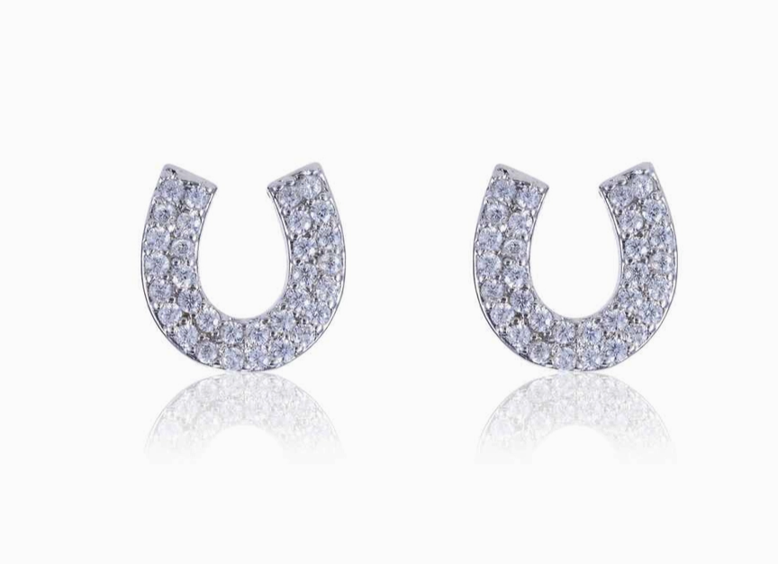Awst Int&#39;l Rhodium &amp; Cz Horseshoe Earrings in Silver - One Size