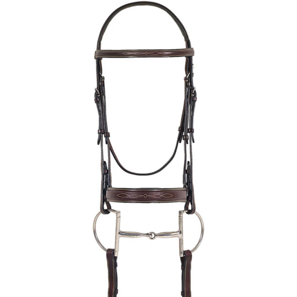 Ovation Classic 'Fancy Stitched Comfort Crown Flat' Bridle in Brown - Cob