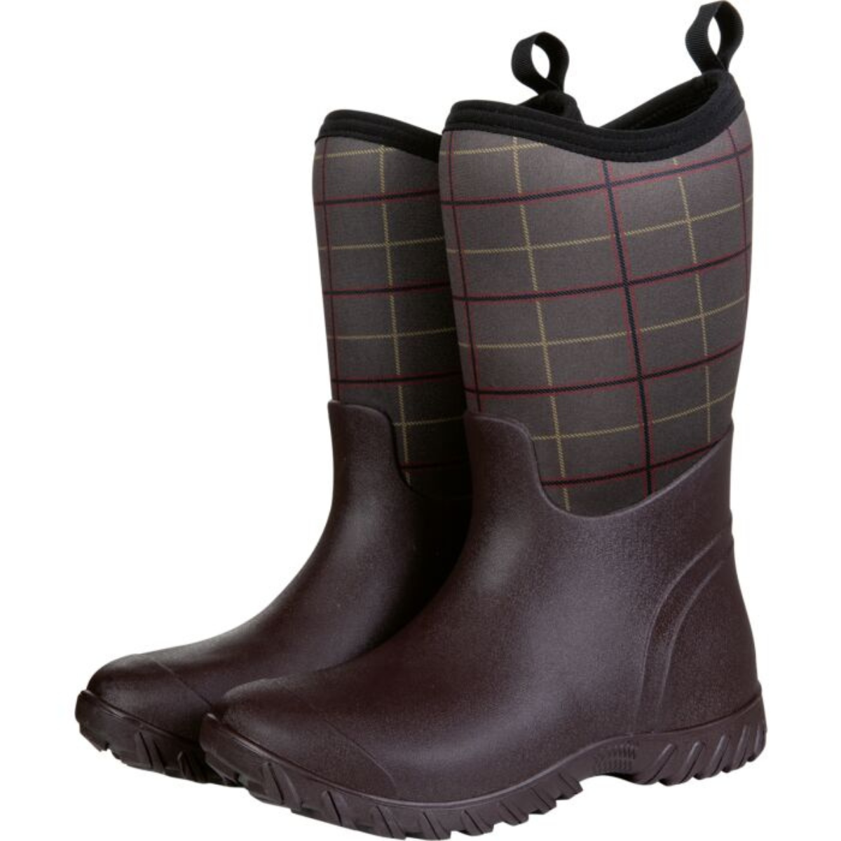 Side view pair HKM 'Softopren Thermo' Winter Boots in Brown/Beige Check - Women's EU 36 (US 5.5)
