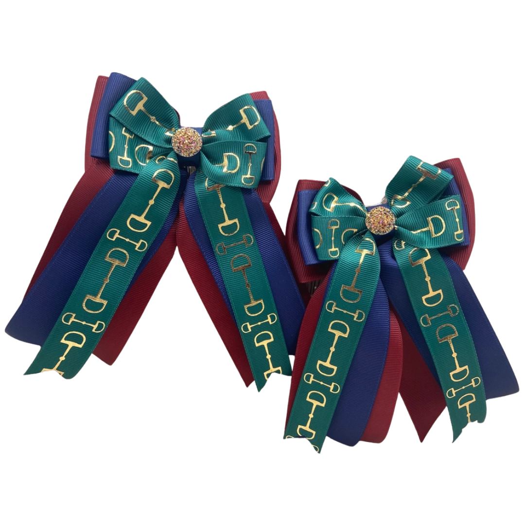 Benny Bows Horse Show Bows in Navy, Maroon & Green
