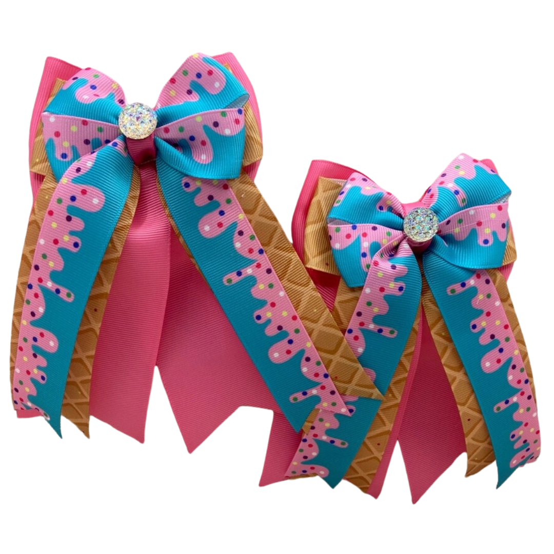 Benny Bows Horse Show Bows in Blue Ice Cream Waffle Cone