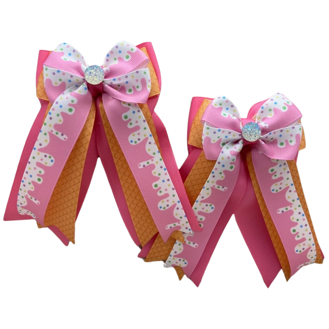 Benny Bows Horse Show Bows in Pink Ice Cream Waffle Cone