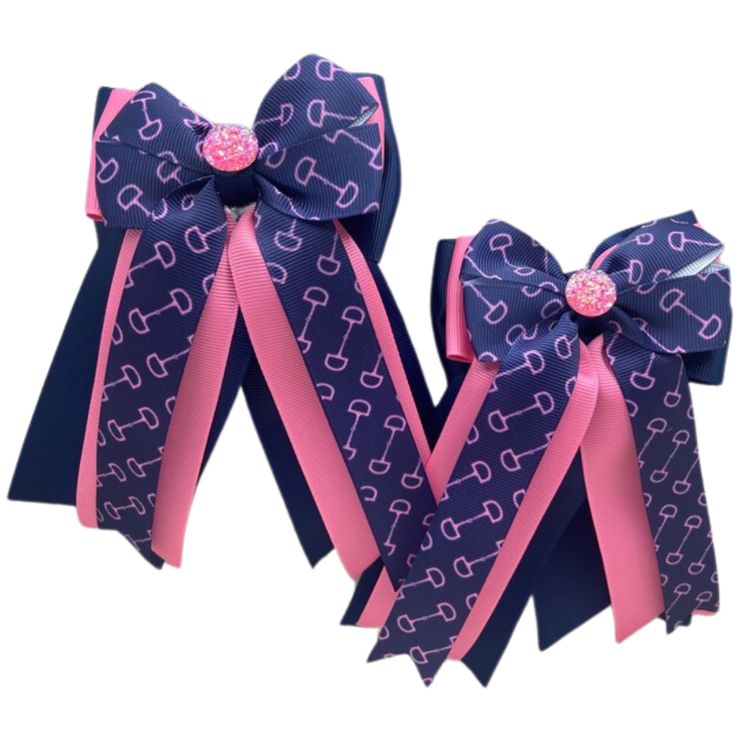 Benny Bows Horse Show Bows in Pink Bits & Navy