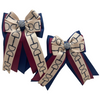 Benny Bows Horse Show Bows in Tan Bits w Navy & Red