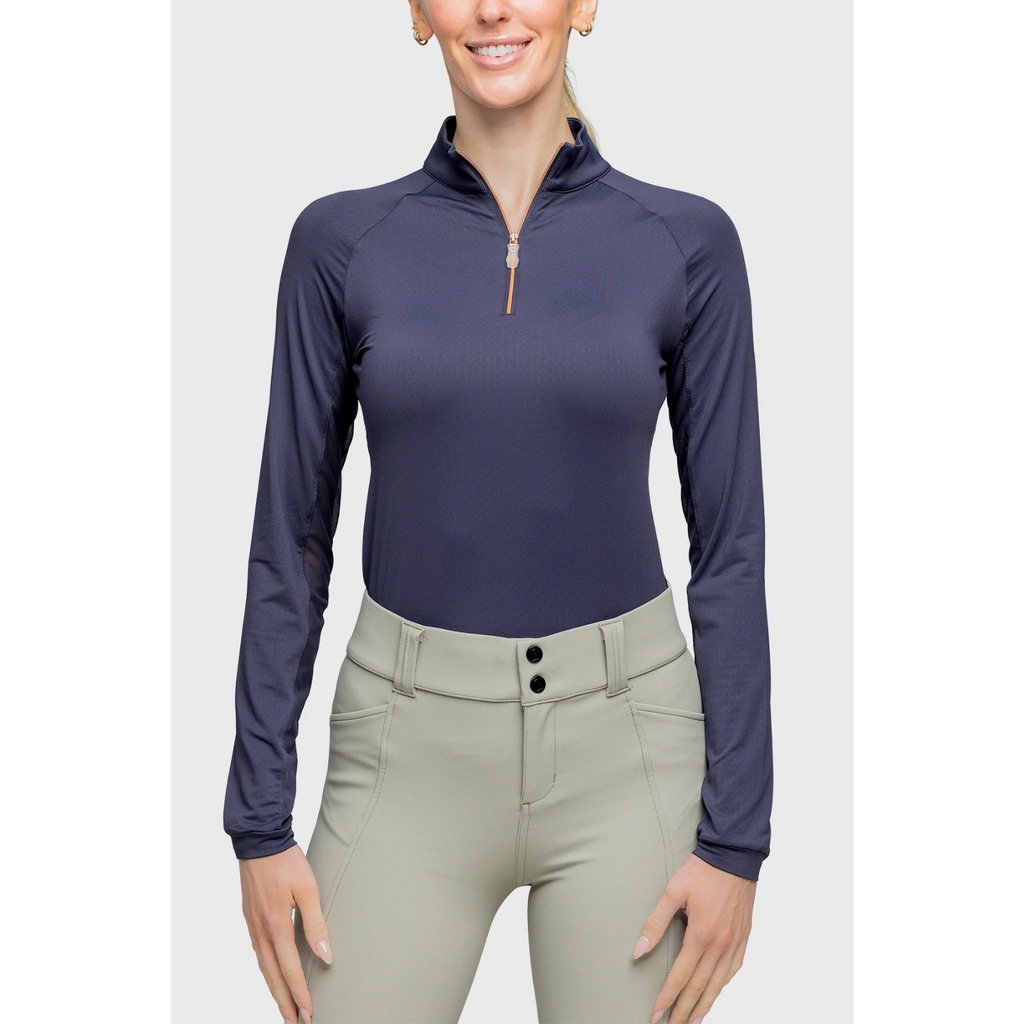 Front of Kastel Long Sleeve 1/4 Zip Shirt in Navy - Women's XS