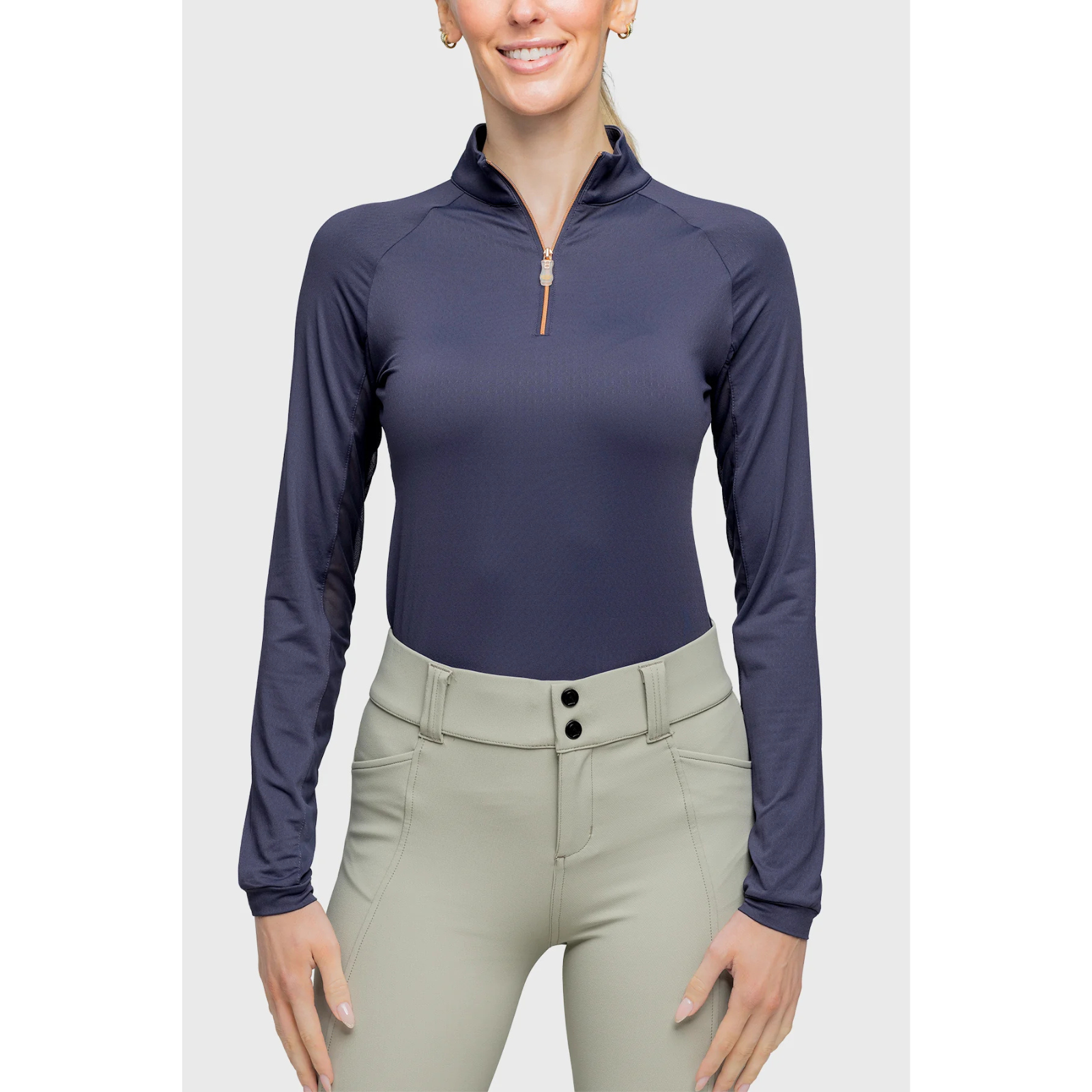 Front of Kastel Long Sleeve 1/4 Zip Shirt in Navy - Women's XS