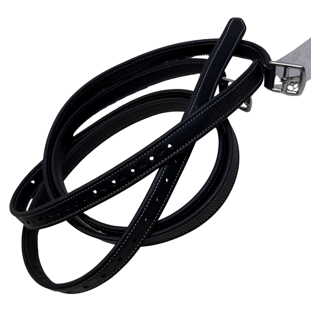 Butet 'Doubled' Stirrup Leathers in Black/White Stitching