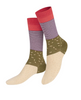 Colorful socks with patterned design on a white background