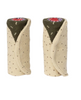 Two rolled-up socks with patterned ends on a white background