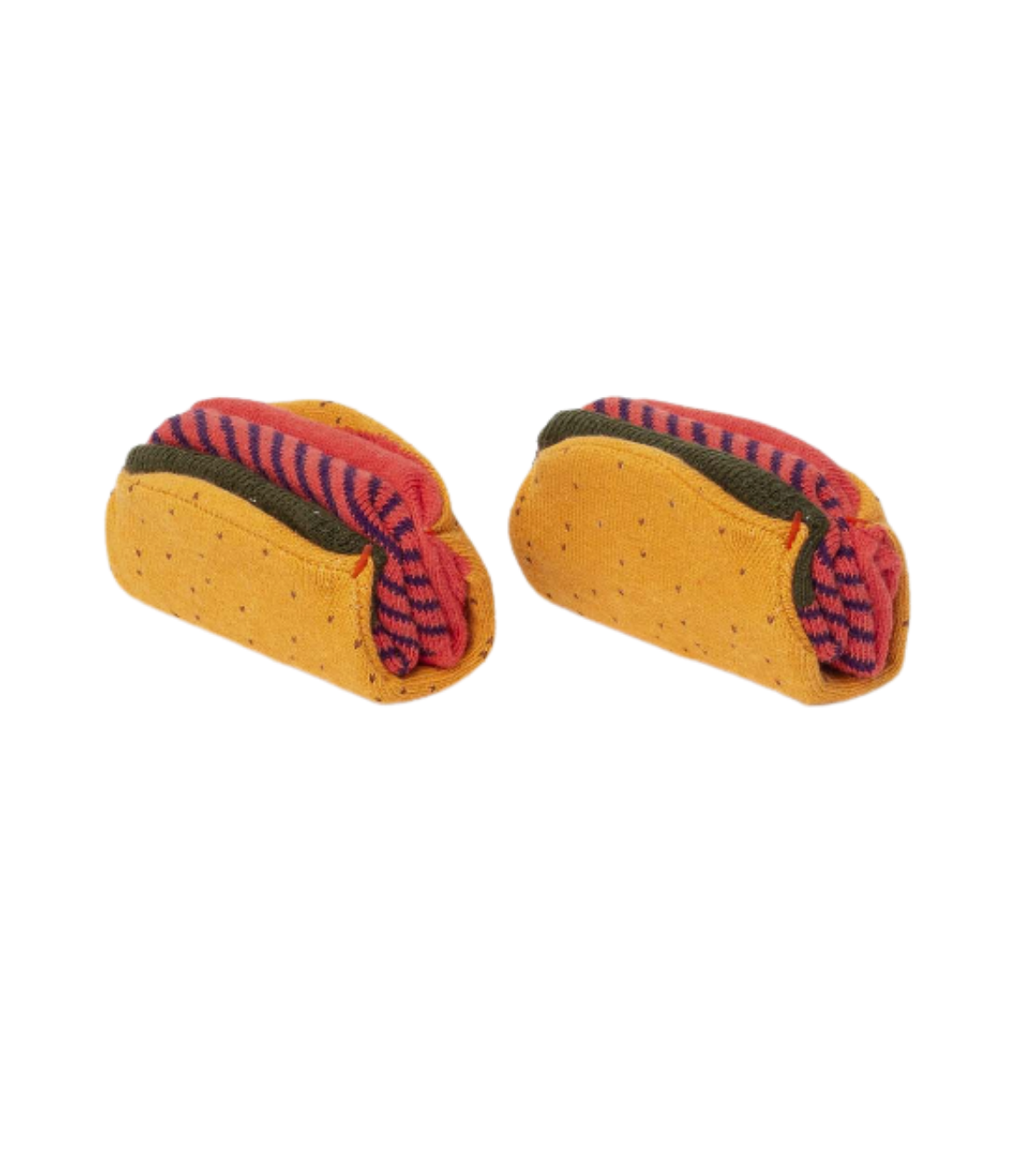 Taco fold view of socks outside of packaging.