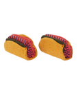 Taco fold view of socks outside of packaging.