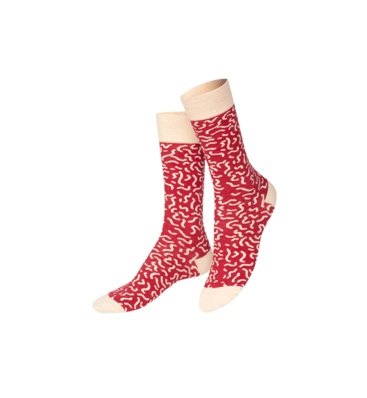Red salami patterned socks. 