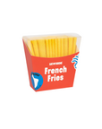 Sock packaging box in the shape of a carton of French fries. 