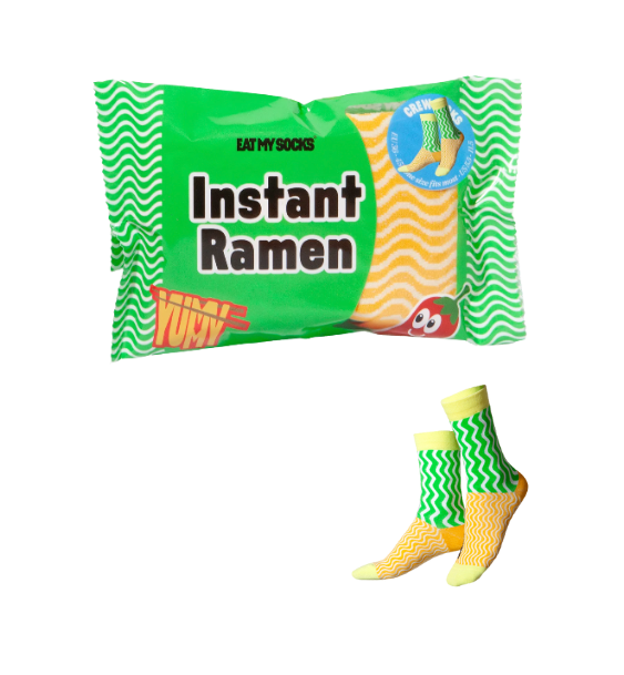 Ramen themed packaging for socks. 