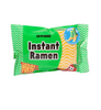 Packaging designed to mimic instant ramen with green and yellow design on a white background