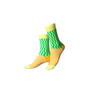 Pair of socks with green and yellow zigzag pattern on a white background