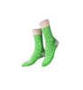 Pair of green patterned socks on a white background