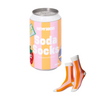 Soda Socks packaging with a can design and striped socks on a white background