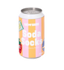 Soda can-shaped product with colorful label on a white background