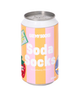 Soda can-shaped product with colorful label on a white background